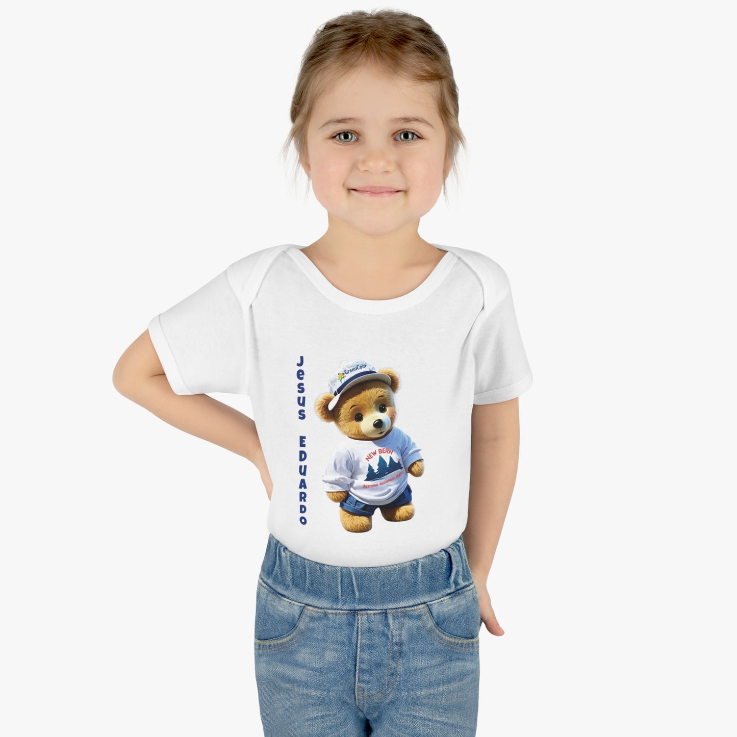 Ribbed baby bodysuit with bear with personalized name