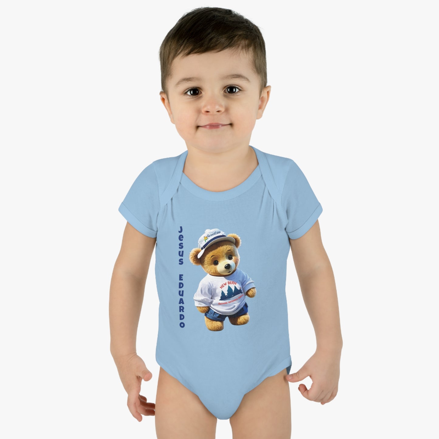 Ribbed baby bodysuit with bear with personalized name