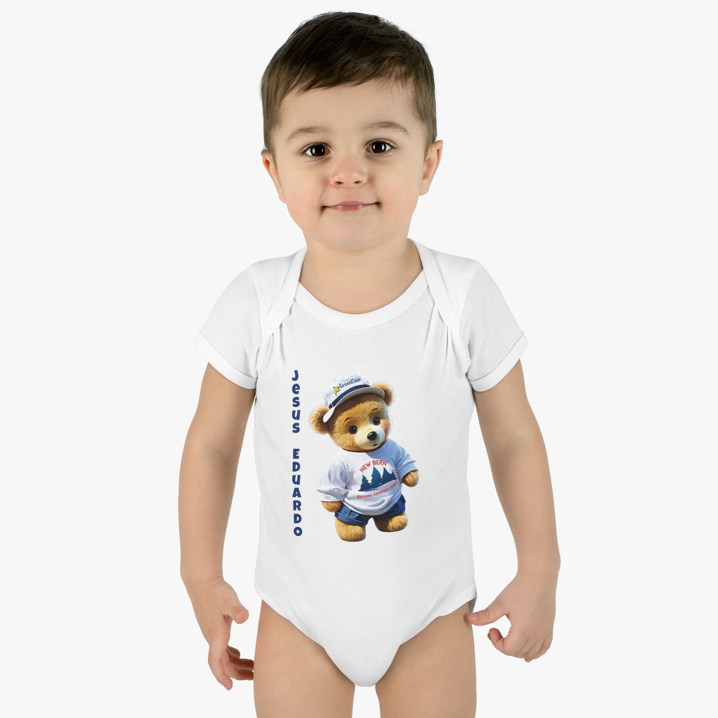 Ribbed baby bodysuit with bear with personalized name