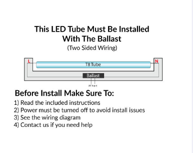 T8 Ballast Compatible LED Tube - 4 Foot - 9.5 Watt - 1650 Lumens - 4000K Cool White pack of 25