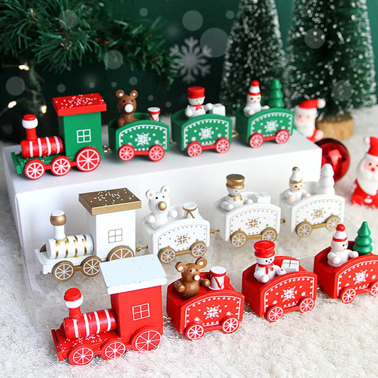 2023 Merry Christmas Wooden Train Ornament/ 4 Knot Hand-assembled Train Toy for Home Santa Claus Gift Xmas New Year Decoration