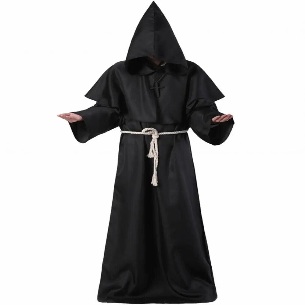 Halloween Medieval Hooded Robe Plague Doctor Witch Costume Mask Hat for Men Cosplay Steampunk Priest Horror Wizard Cloak Cape