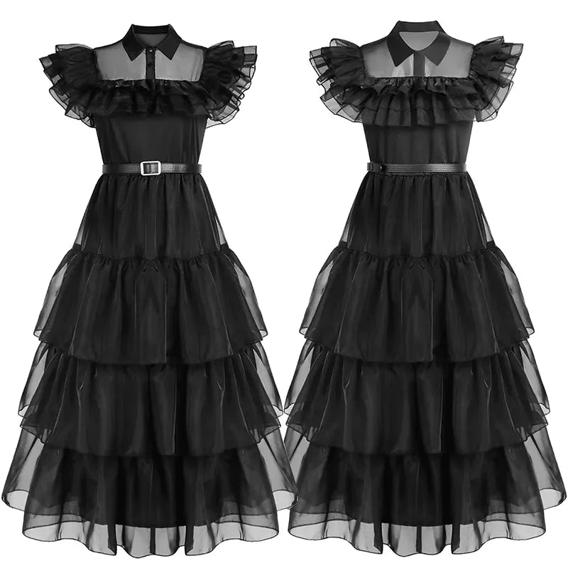 Wednesday Addams Cosplay Dress for Girl Kids Movie Wednesday Cosplay Costumes Black Gothic Dresses Halloween Party Women Clothes